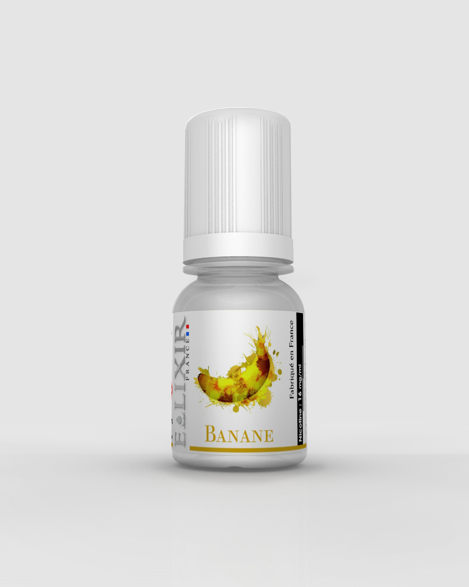fiole de e-liquide elixir parfum banane